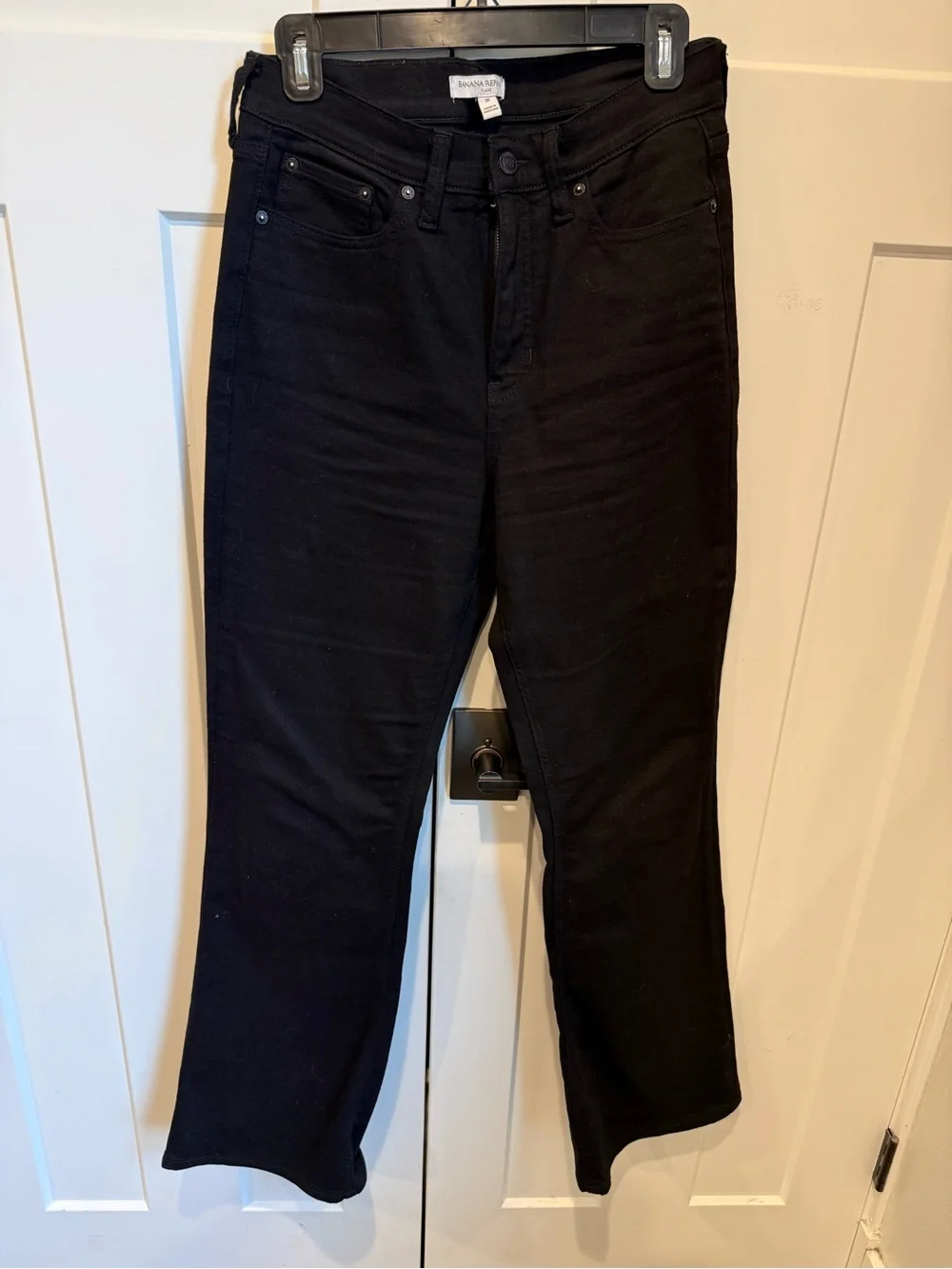 Banana Republic Black High-Rise Flare Jeans, like new, worn once, size 30. - Picture 2 of 9